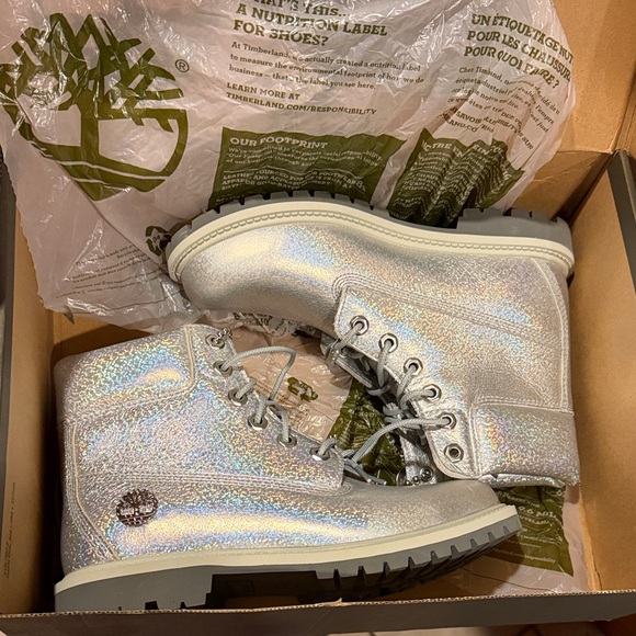 Timberland Iridescent Silver Boots RAREđź©¶ - Picture 13 of 13